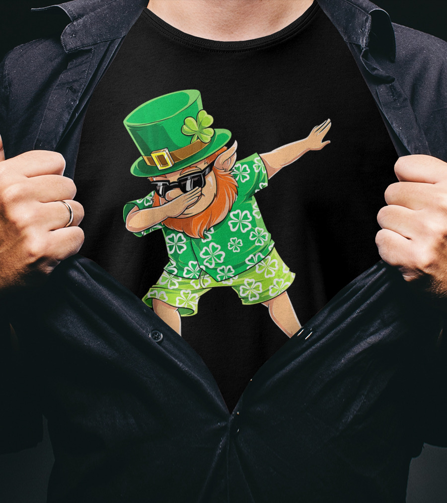 Dabbing Leprechaun In Hawaiian Clover T-Shirt