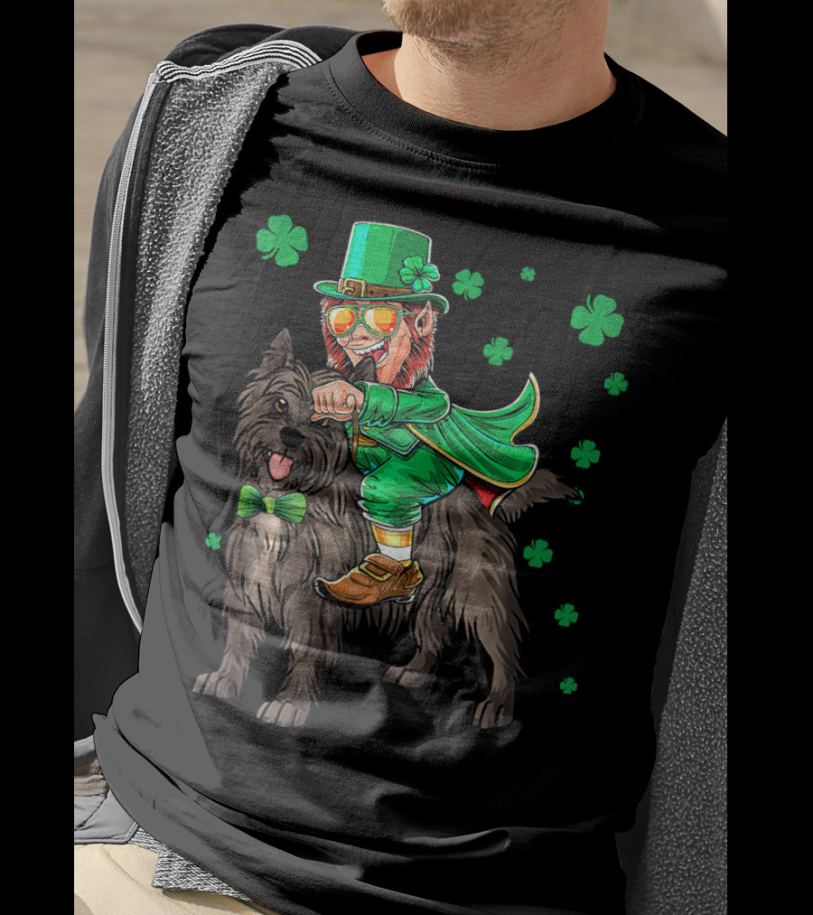 Leprechaun Riding Cairn Terrier Shamrock St Patrick's Day T-Shirt