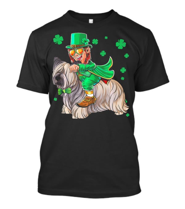 Leprechaun Riding Skye Terrier Shamrocks St. Patrick's Day T-Shirt