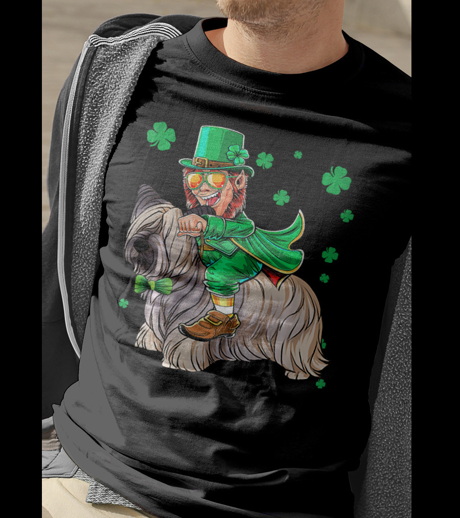 Leprechaun Riding Skye Terrier Shamrocks St. Patrick's Day T-Shirt