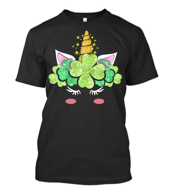 St Patricks Day Unicorn Clover Horn Sparkles T-Shirt