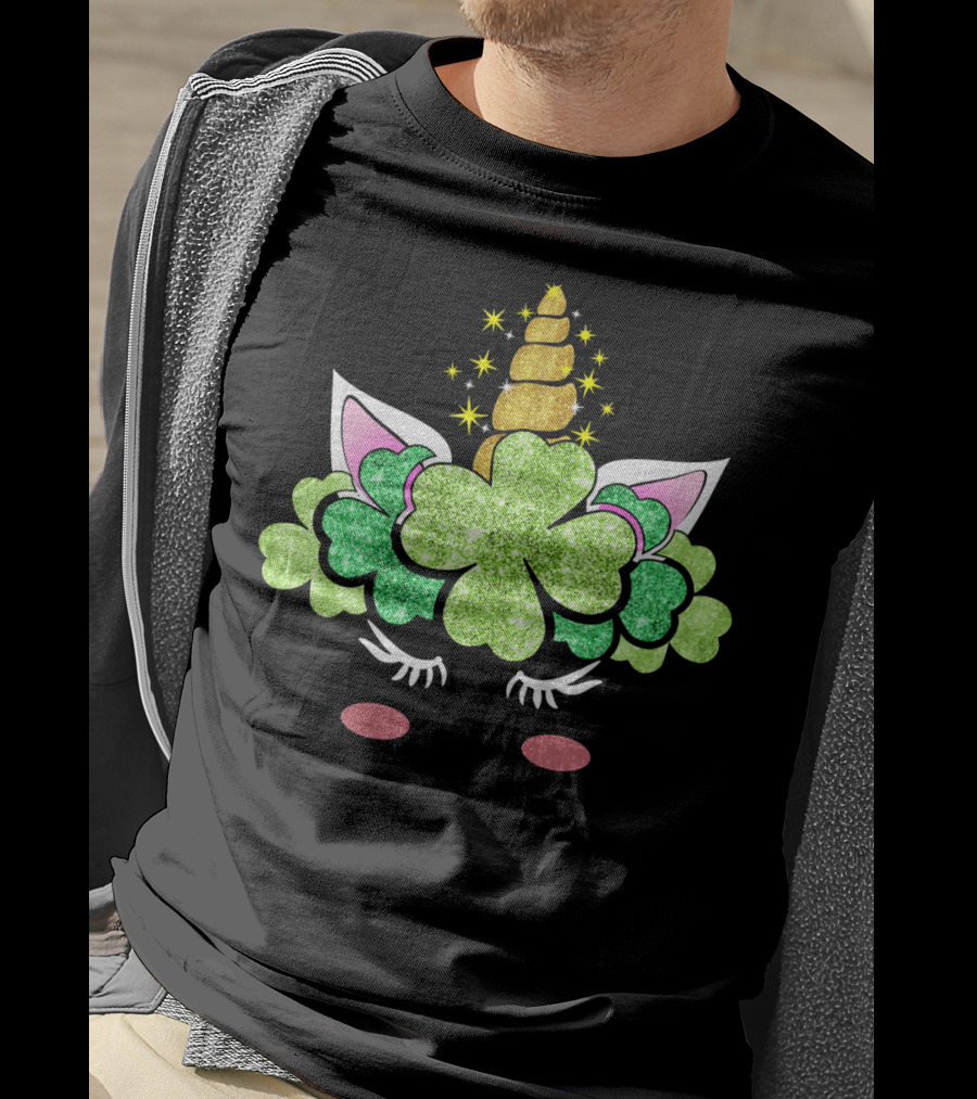 St Patricks Day Unicorn Clover Horn Sparkles T-Shirt