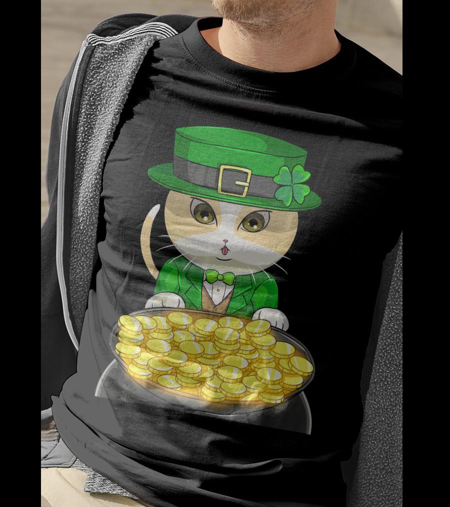 Exotic Cat Leprechaun With Pot Of Gold Funny Cat Lover T-Shirt