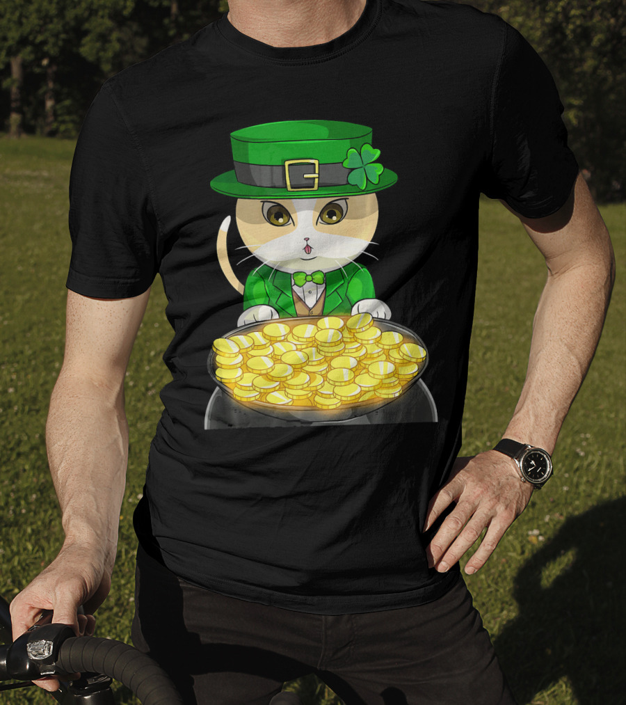 Exotic Cat Leprechaun With Pot Of Gold Funny Cat Lover T-Shirt
