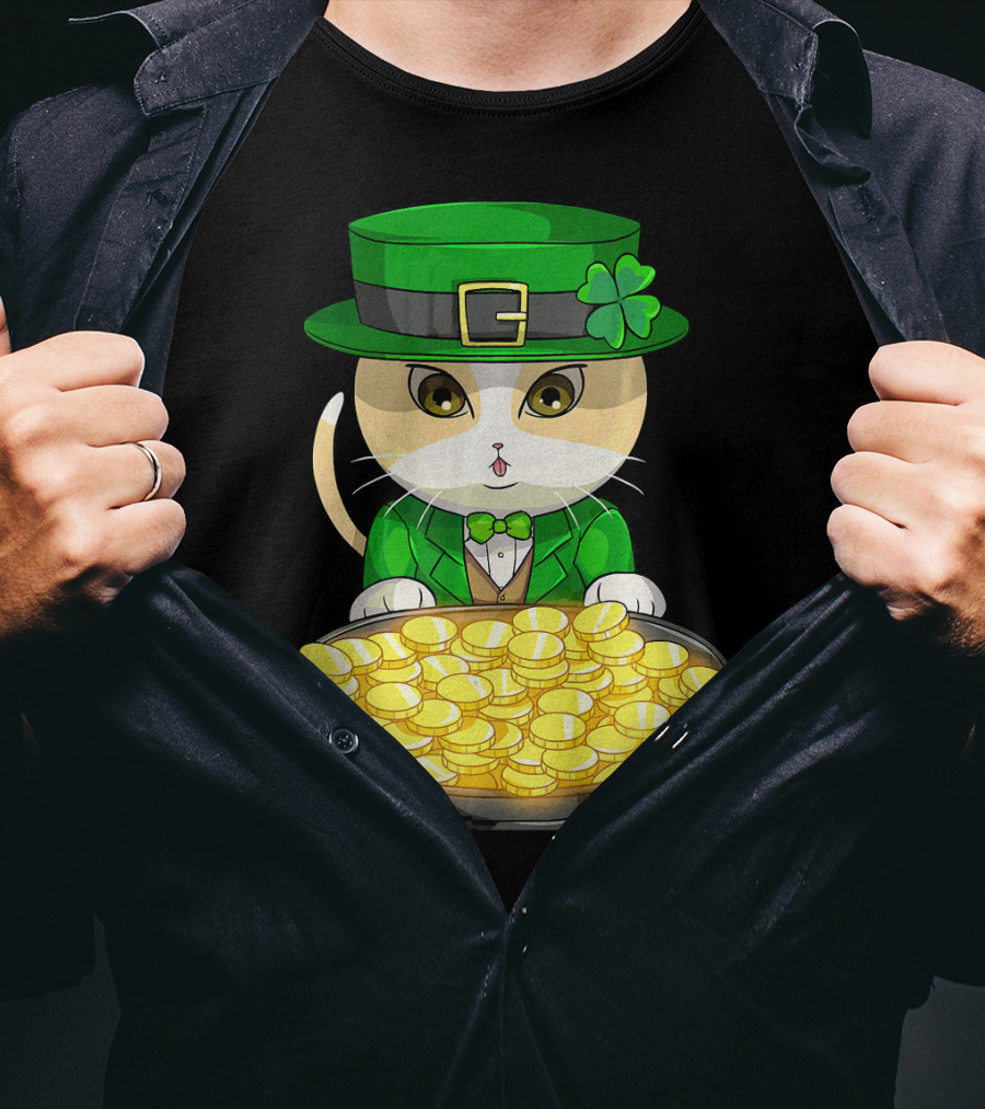 Exotic Cat Leprechaun With Pot Of Gold Funny Cat Lover T-Shirt