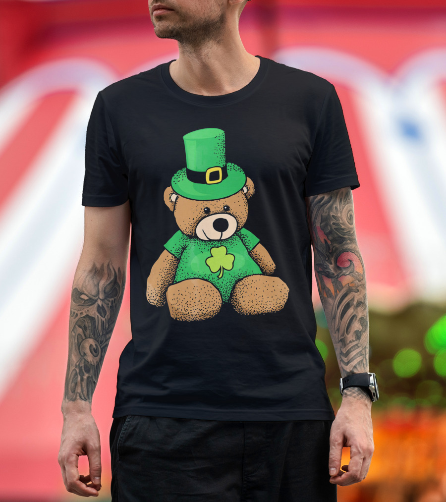 Irish Teddy Bear Shamrock Green Top Hat T-Shirt