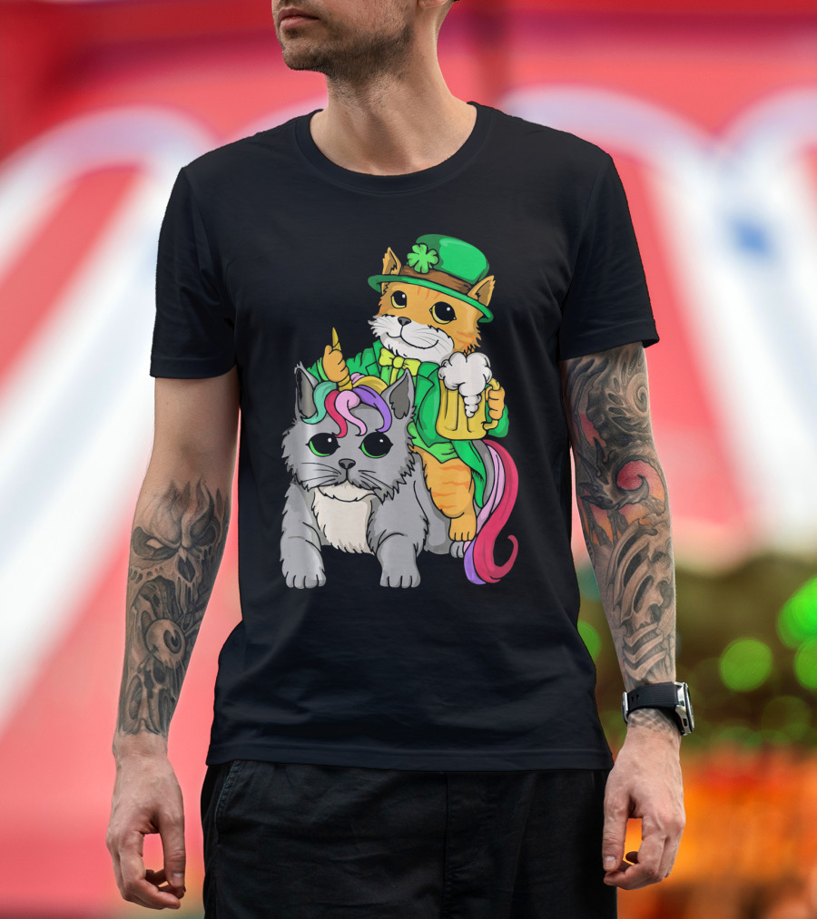 St Patricks Day Caticorn Cat Unicor Shamrock Beer Mug T-Shirt