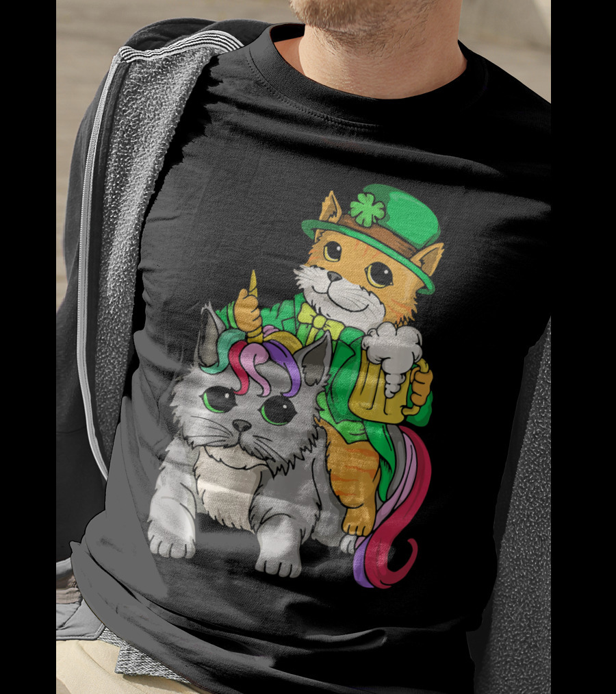 St Patricks Day Caticorn Cat Unicor Shamrock Beer Mug T-Shirt