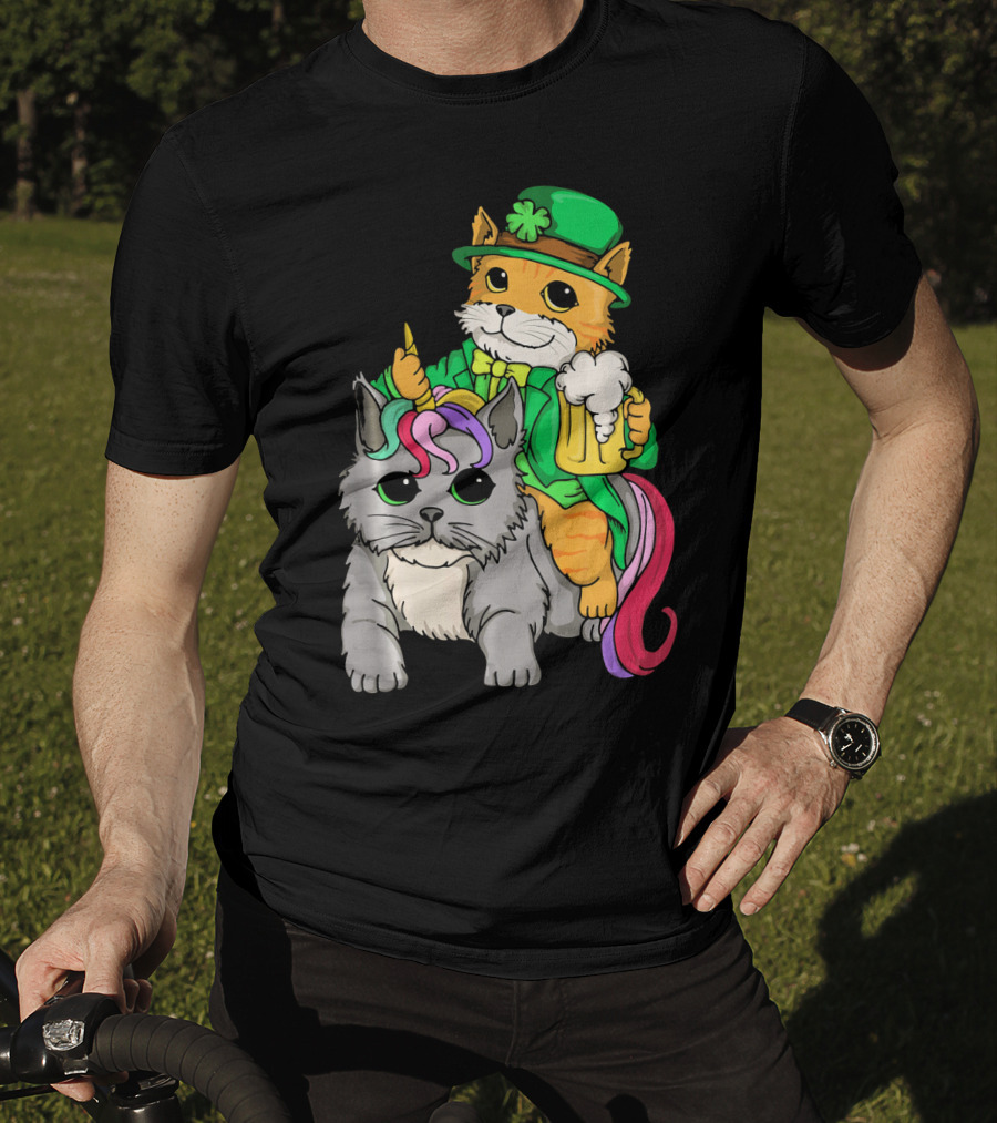 St Patricks Day Caticorn Cat Unicor Shamrock Beer Mug T-Shirt