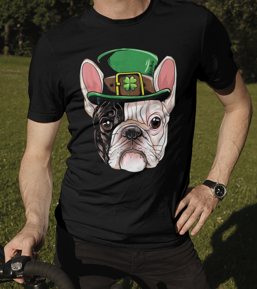 French Bulldog Leprechaun Hat St Pat Clover T-Shirt