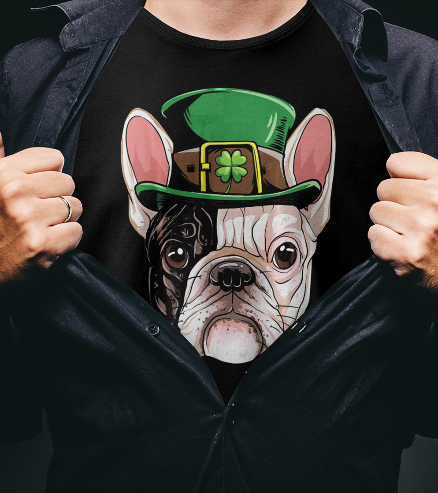 French Bulldog Leprechaun Hat St Pat Clover T-Shirt