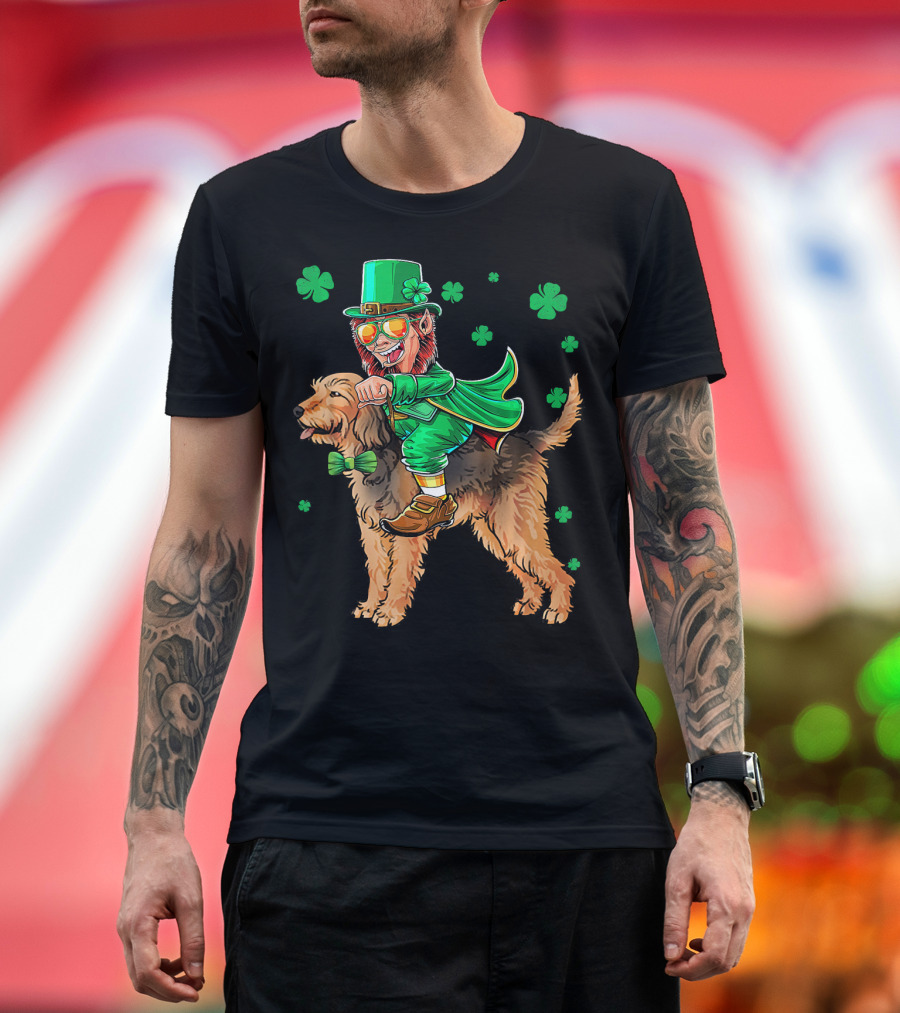Leprechaun Riding Otterhound with Shamrocks St. Patri St. Patrick's Day T-Shirt