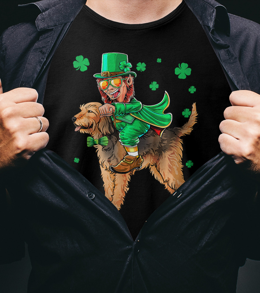 Leprechaun Riding Otterhound With Shamrocks St. Patri St. Patrick's Day T-Shirt