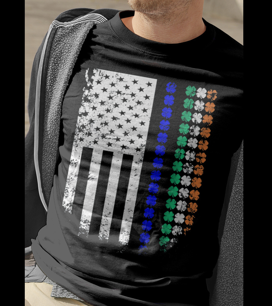 American Flag Irish Police Officer Shamrock Line T-Shirt