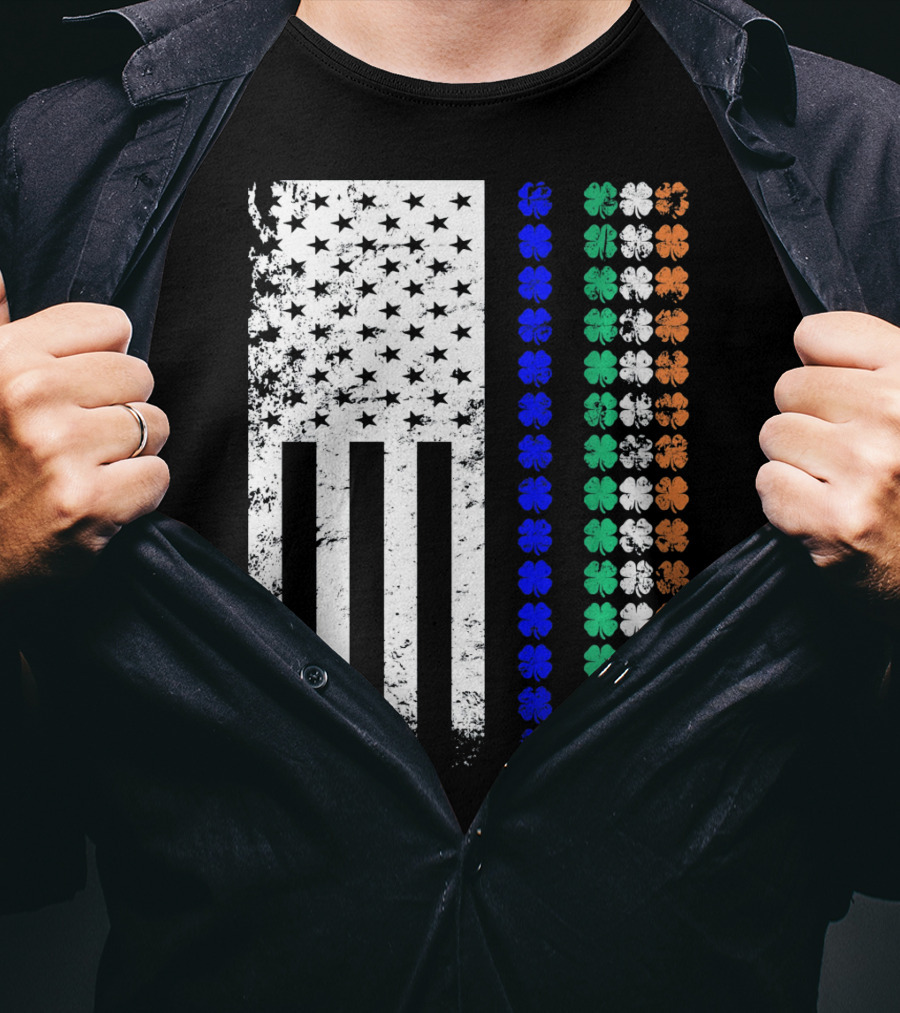 American Flag Irish Police Officer Shamrock Line T-Shirt
