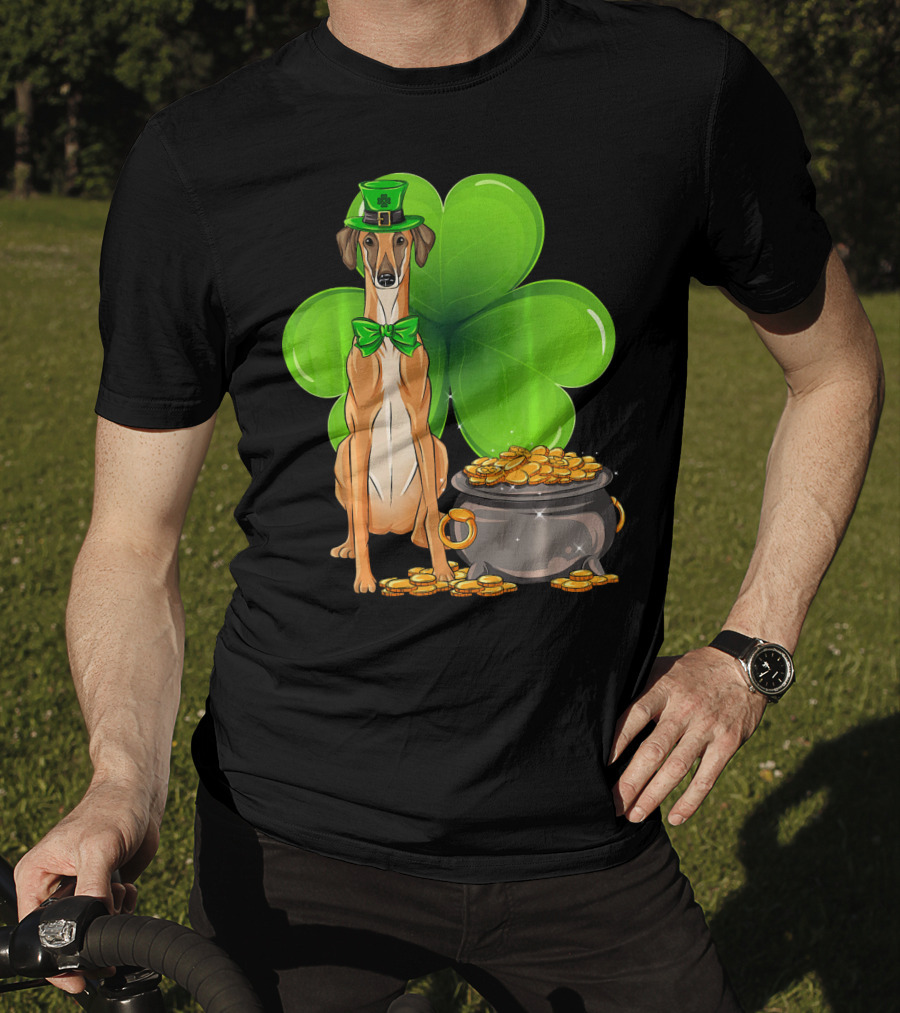 Sloughi Dog With Leprechaun Hat And Clover St Patricks Day Pot Of Gold T-Shirt