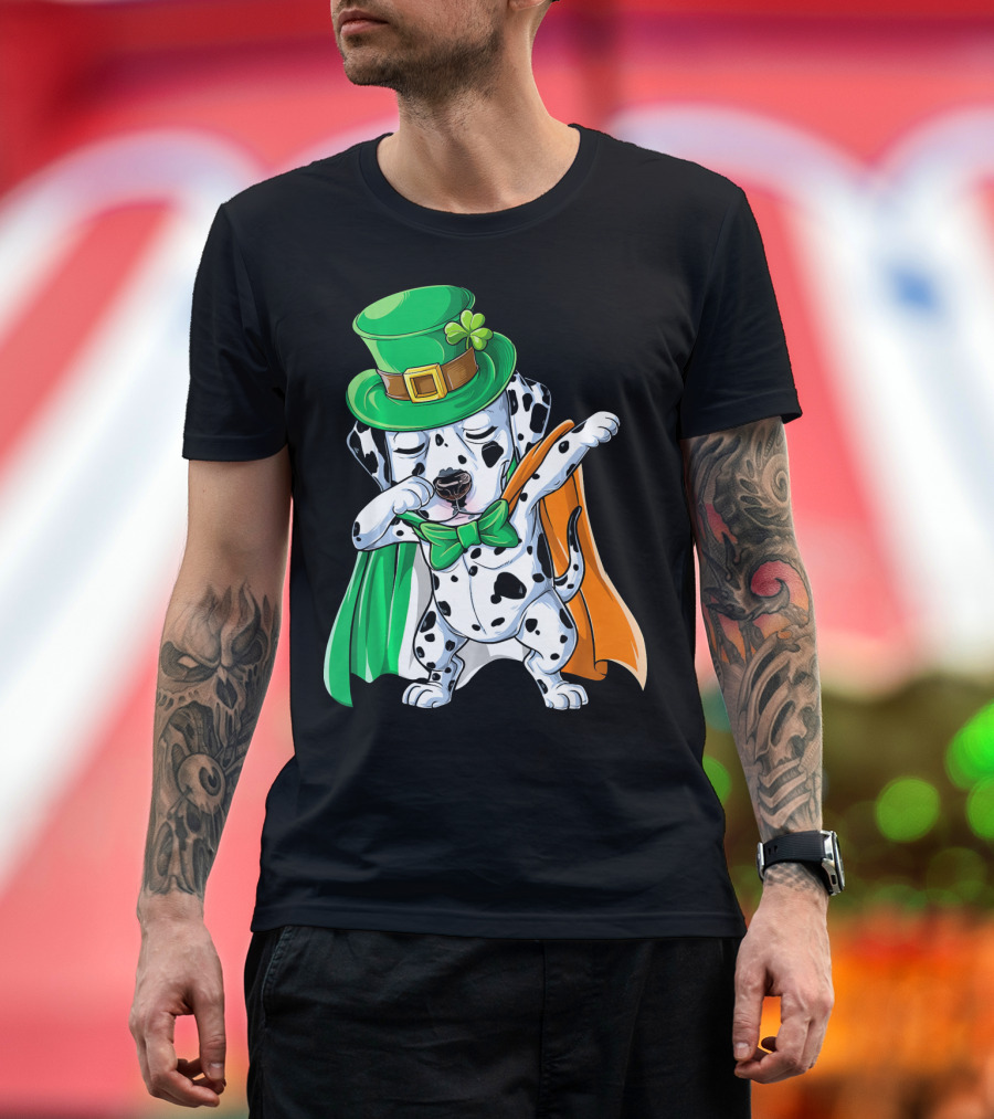 Saint Patrick's Day Dabbing Dalmatian in Green Hat and Irish Colors T-Shirt