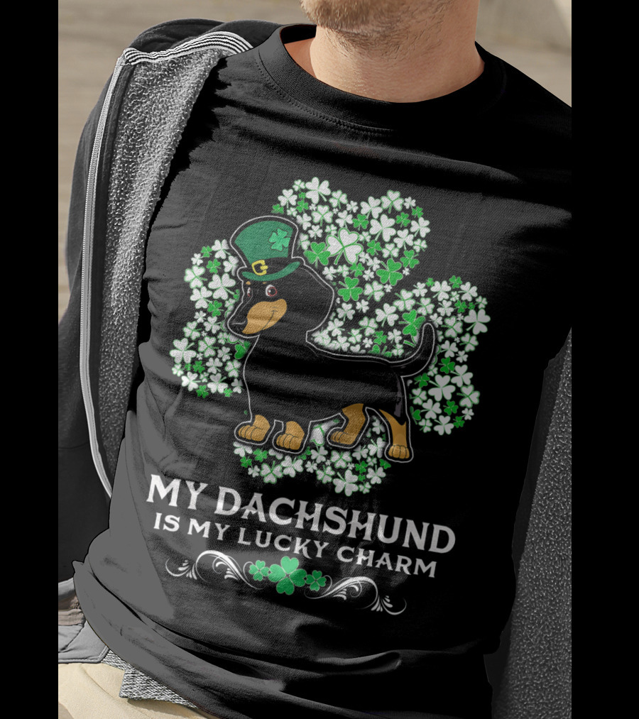 My Dachshund Is My Lucky Charm St. Patrick's Day Clover Hat Dog T-Shirt