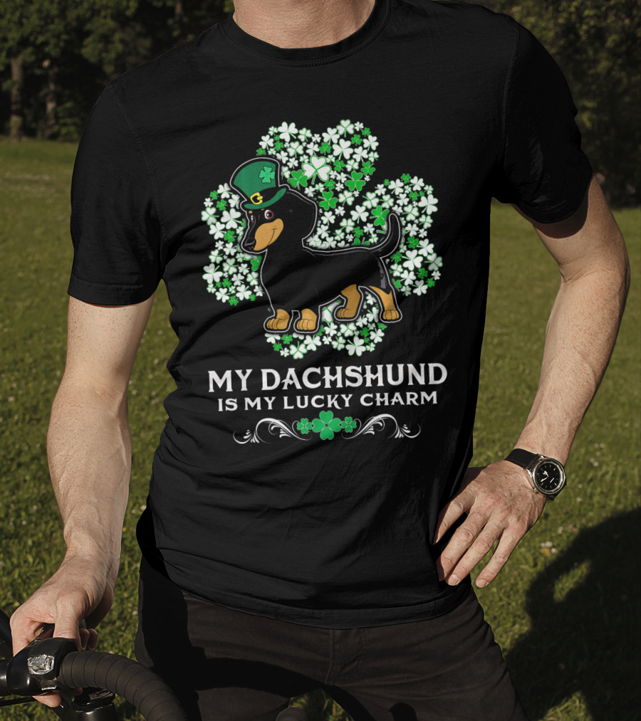 My Dachshund Is My Lucky Charm St. Patrick's Day Clover Hat Dog T-Shirt