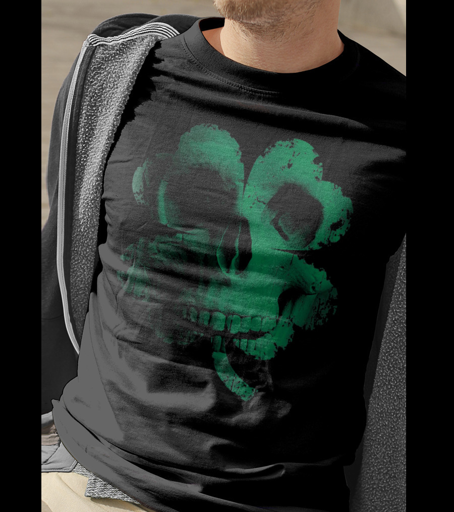 Shamrock Skull Irish Clover Skeleton T-Shirt