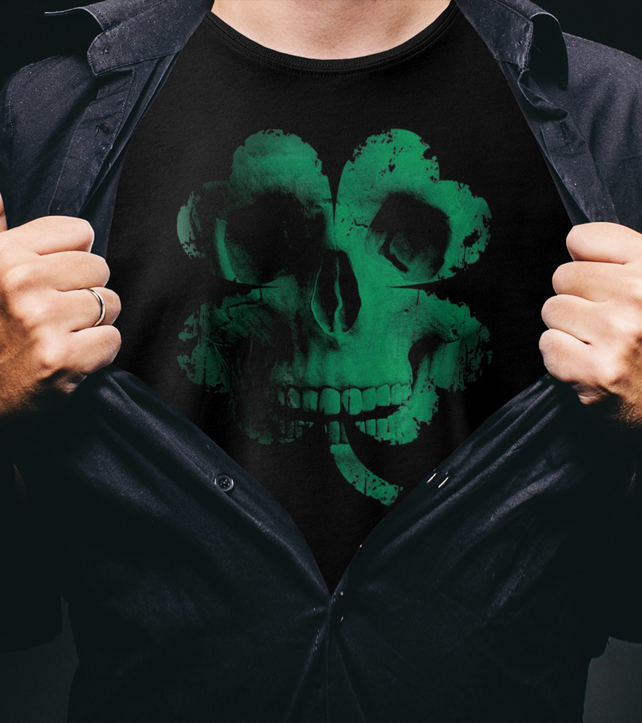 Shamrock Skull Irish Clover Skeleton T-Shirt