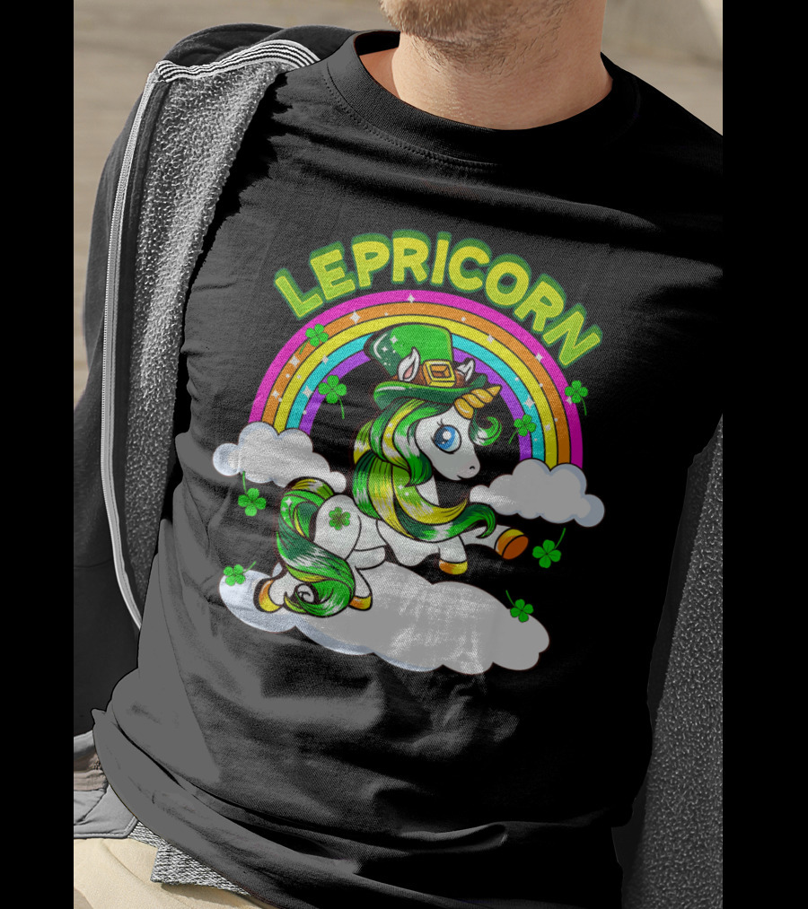 LEPRICORN St Patricks Day Girls Unicorn Iris Rainbow Clover T-Shirt