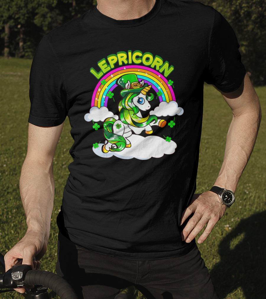 LEPRICORN St Patricks Day Girls Unicorn Iris Rainbow Clover T-Shirt