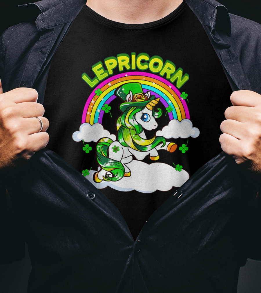 LEPRICORN St Patricks Day Girls Unicorn Iris Rainbow Clover T-Shirt