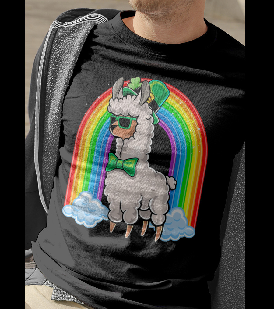 St. Patricks Day Llama Leprechaun Rainbow Shamrock T-Shirt