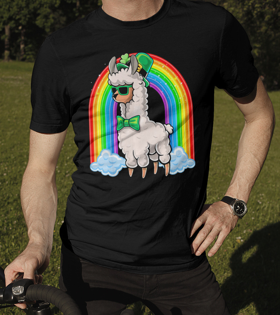 St. Patricks Day Llama Leprechaun Rainbow Shamrock T-Shirt