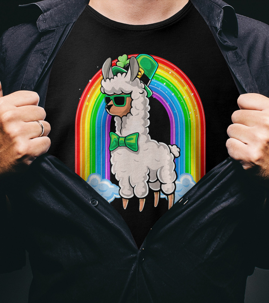 St. Patricks Day Llama Leprechaun Rainbow Shamrock T-Shirt