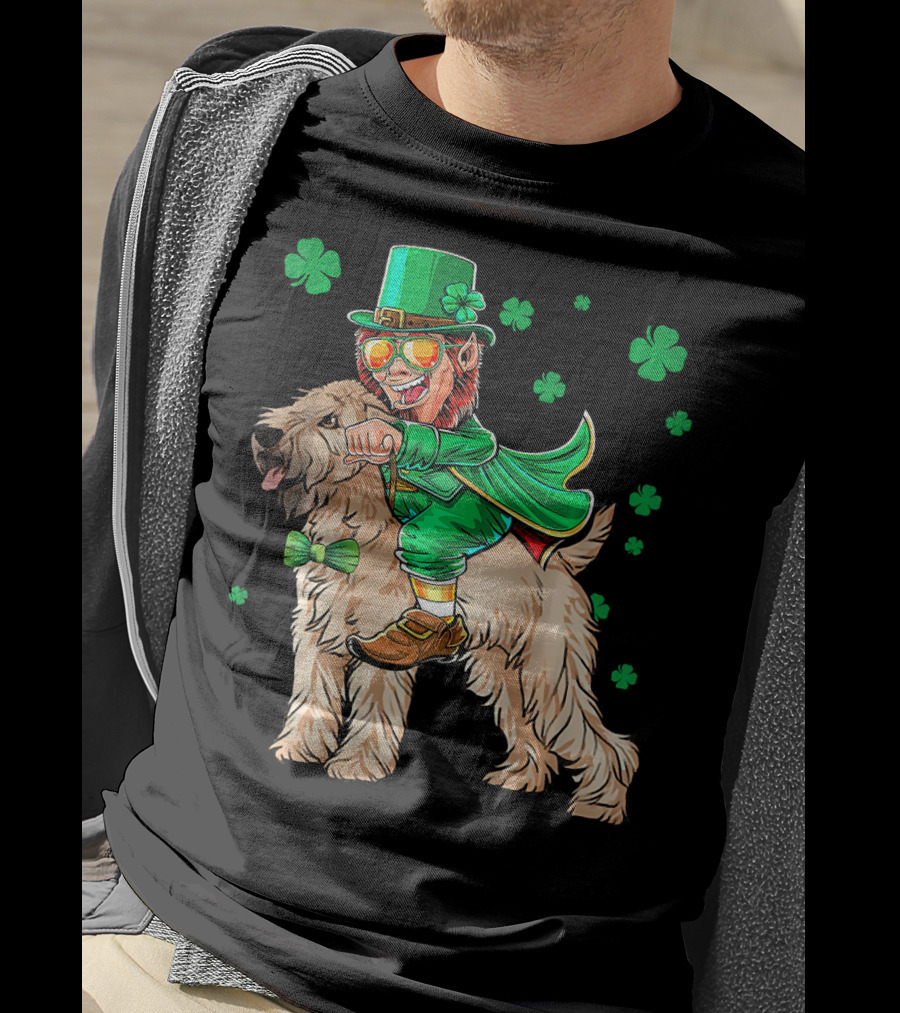 Leprechaun Riding Soft Coated Wheaten Terrier With Shamrocks T-Shirt