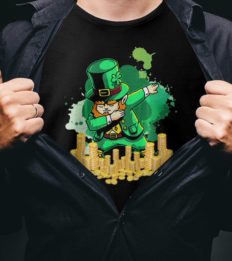 Dabbing Leprechaun And Gold Coins St. Patty's Day T-Shirt