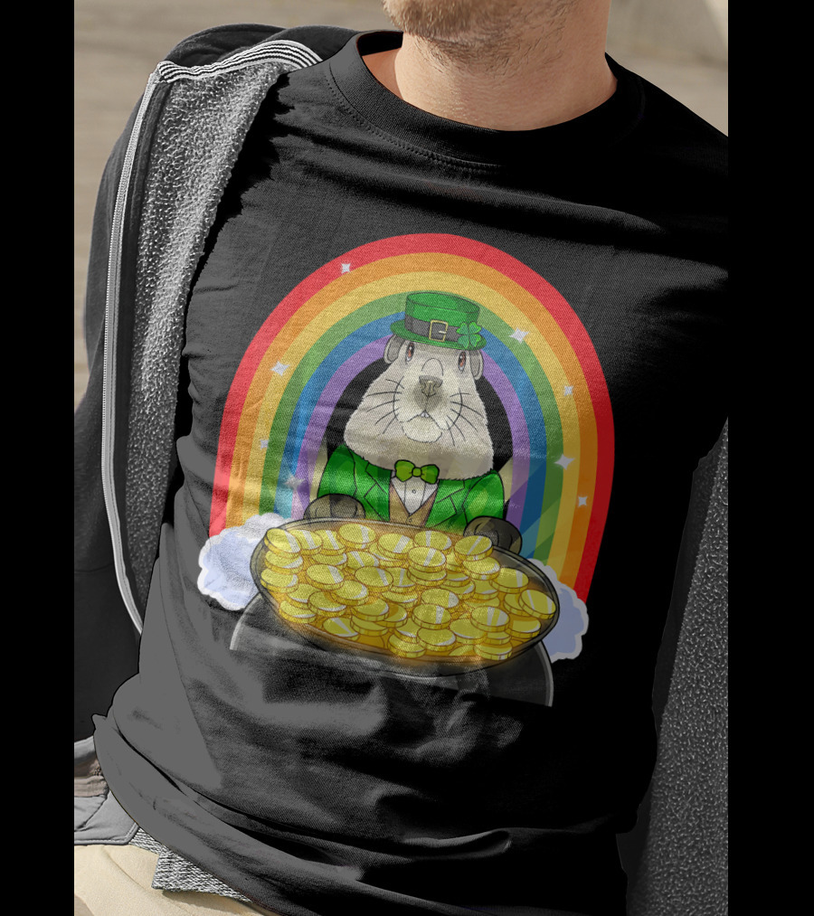 Groundhog Leprechaun Rainbow Gold St. Patrick's Day T-Shirt
