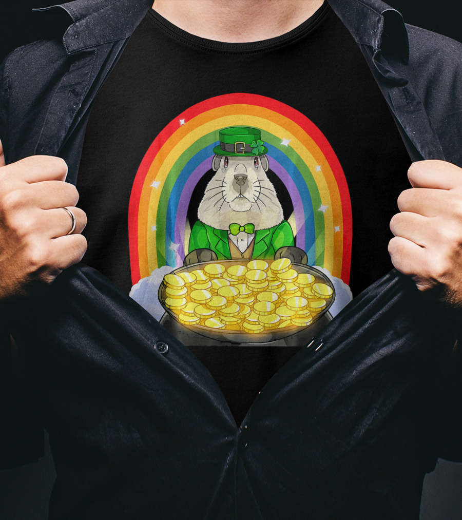 Groundhog Leprechaun Rainbow Gold St. Patrick's Day T-Shirt