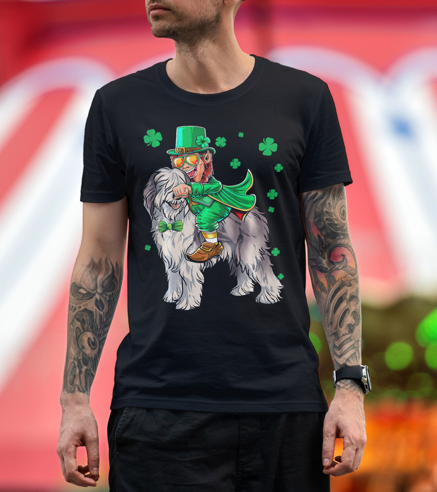 Leprechaun Olde English Sheepdog Shamrock St. Patrick's Day T-Shirt