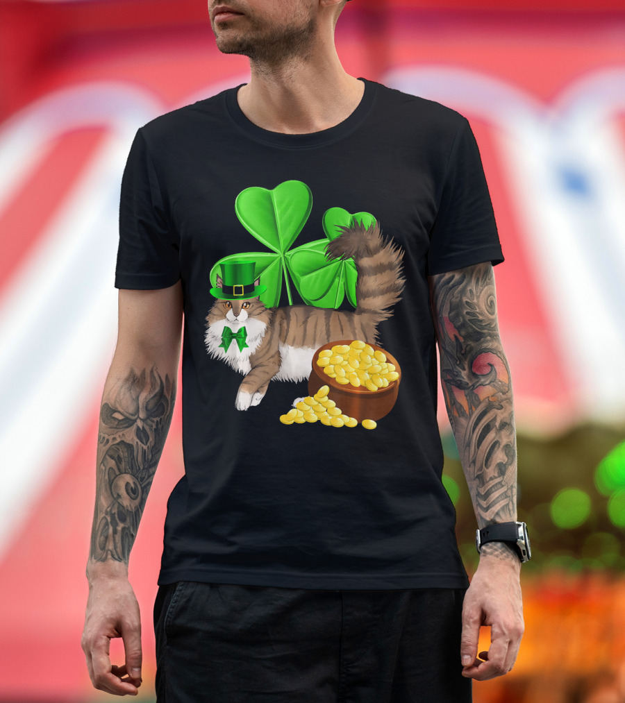 Norwegian Forest Cat Shamrock Gold T-Shirt