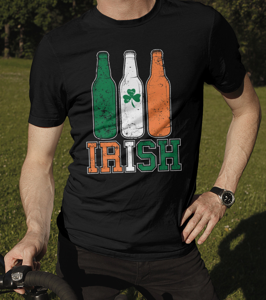 IRISH St Paddys Day Drinking Bottles With Shamrock Flag T-Shirt