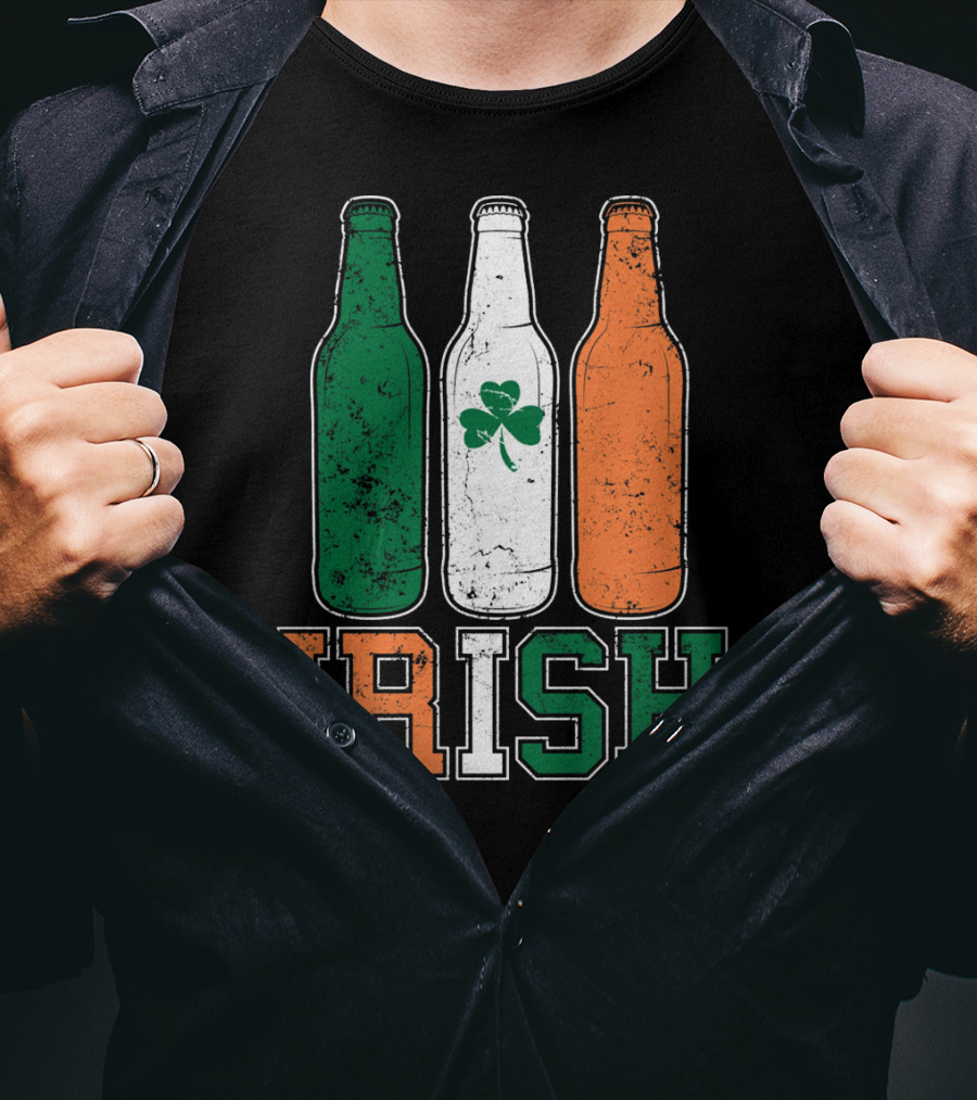 IRISH St Paddys Day Drinking Bottles With Shamrock Flag T-Shirt