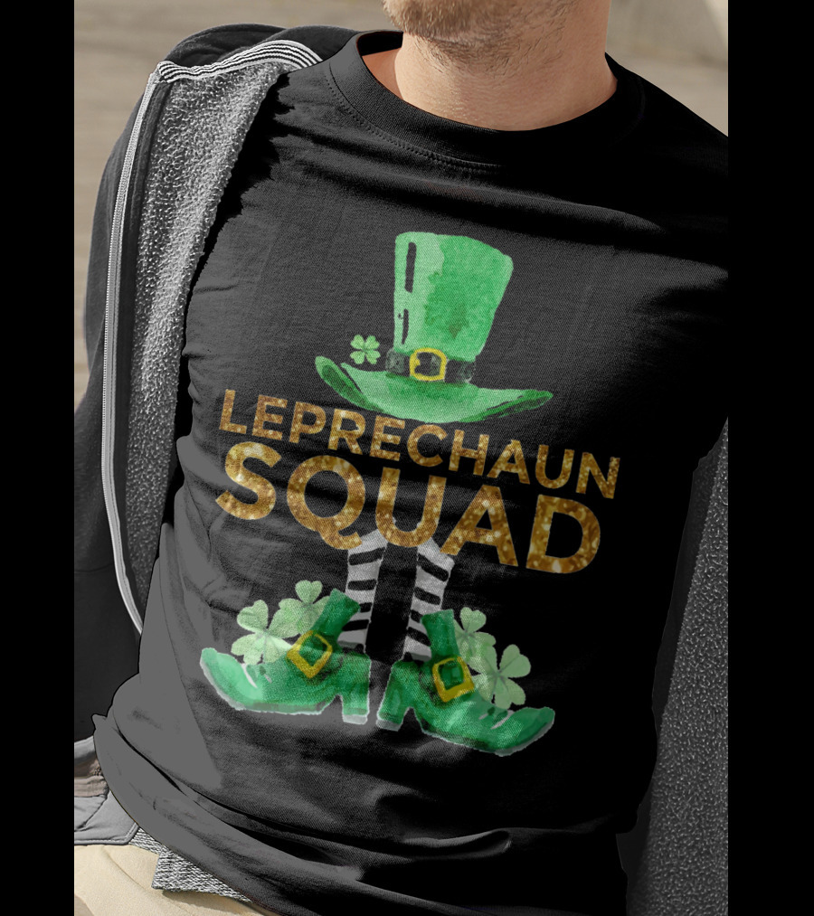 St Patricks Day Leprechaun Squad Gold Green Hat And Shoes T-Shirt