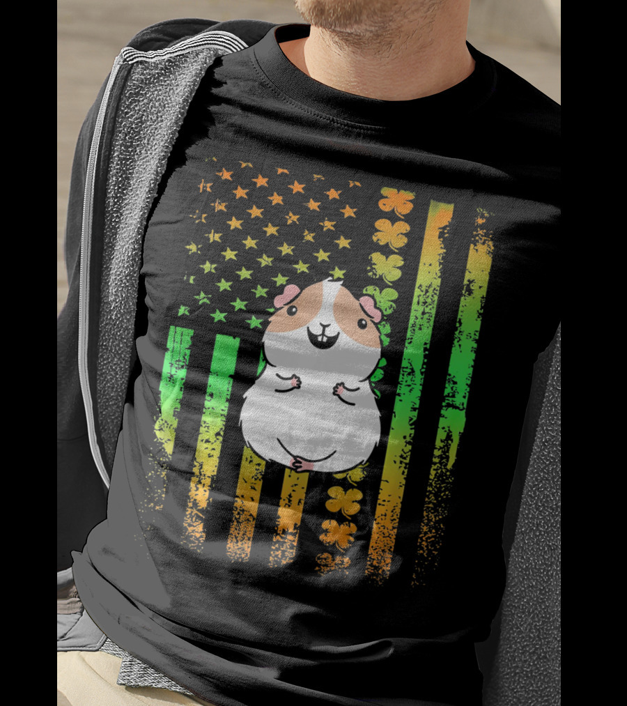 Guinea Pig American Flag Clover Theme Patriotic T-Shirt