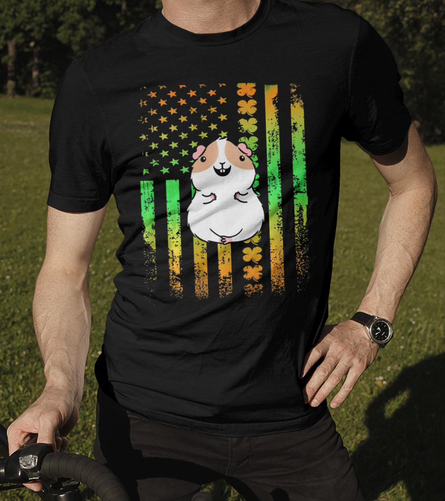 Guinea Pig American Flag Clover Theme Patriotic T-Shirt