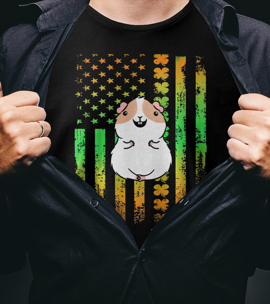 Guinea Pig American Flag Clover Theme Patriotic T-Shirt