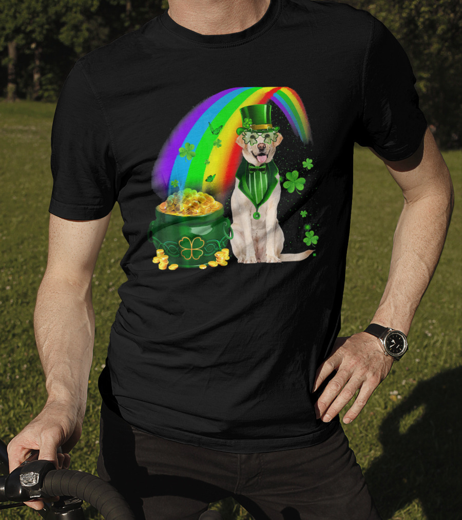 Labrador Dog Leprechaun With Rainbow Coins And Shamrock Saint Patrick's Day Irish Charm T-Shirt
