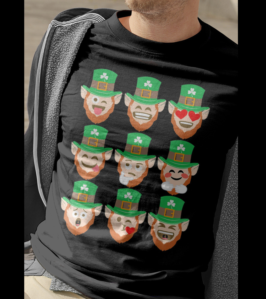 St. Patrick Day Emoji Funny Leprechaun Expressions T-Shirt
