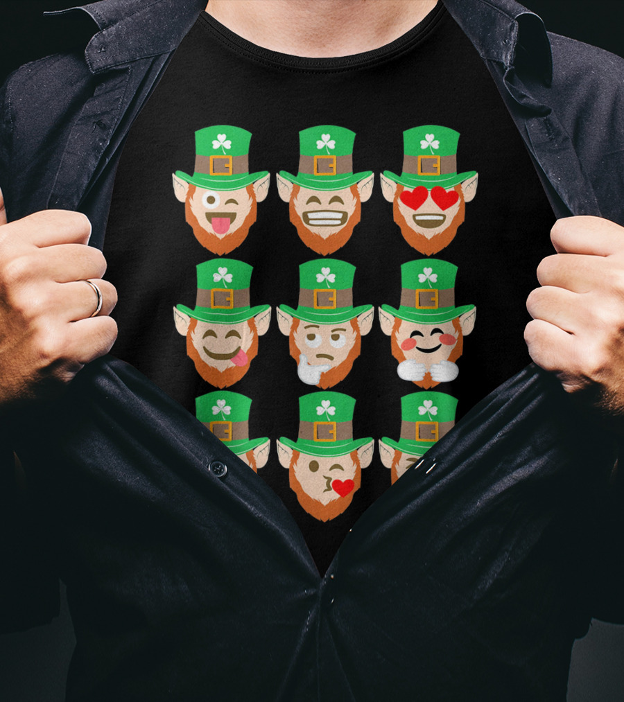St. Patrick Day Emoji Funny Leprechaun Expressions T-Shirt