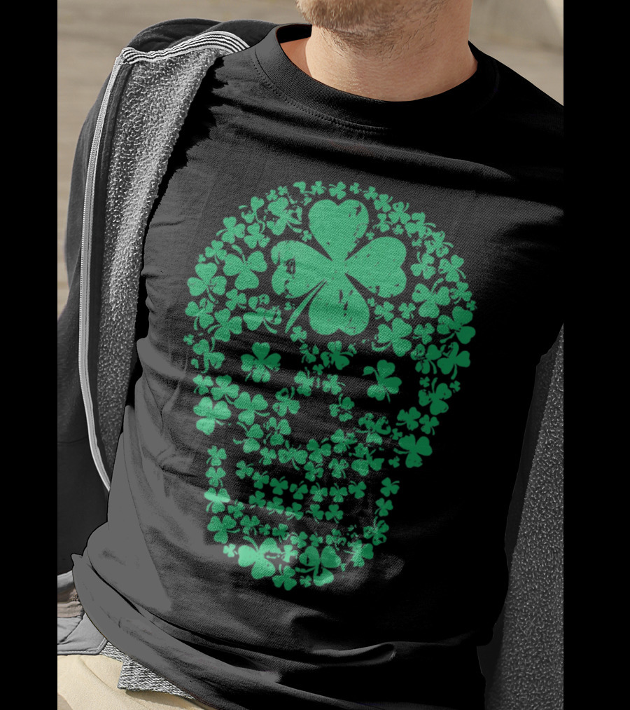Shamrock Skull Clover Leaf Irish Luck T-Shirt