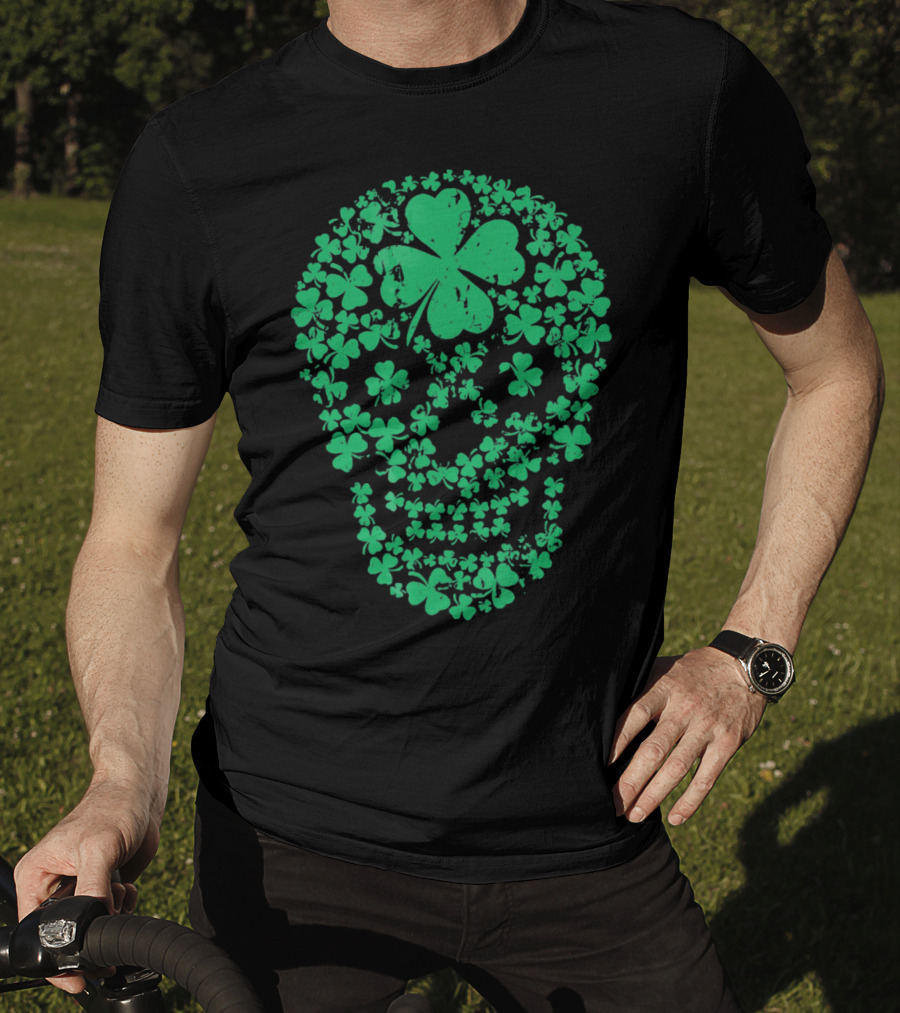 Shamrock Skull Clover Leaf Irish Luck T-Shirt