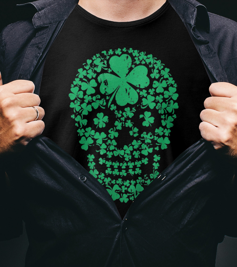 Shamrock Skull Clover Leaf Irish Luck T-Shirt