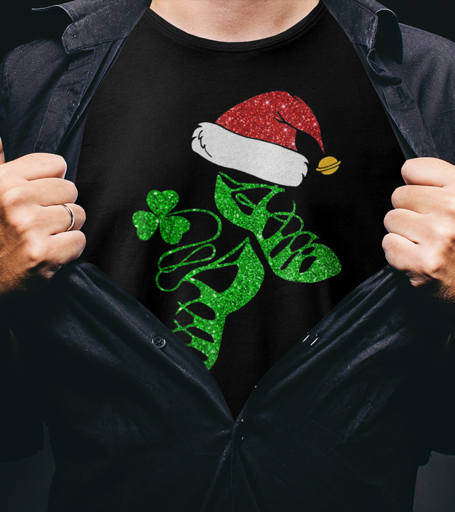 Santa Hat Irish Dance Shoes With Shamrock T-Shirt